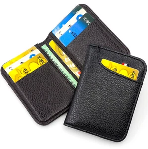 Small Leather Zipper Card Holder Wallet,Hold 9-11 Cards,Front Pocket Billfold,US - Picture 1 of 25