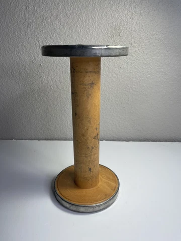 Antique Large Wood & Metal Industrial Bobbin Spindle Spool Textile 11.5 X 5.5 Cover
