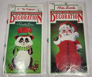 (lot of 2) vintage Eureka honeycomb 10" SANTA & 11" Personality Bears PROFESSOR - Picture 1 of 4