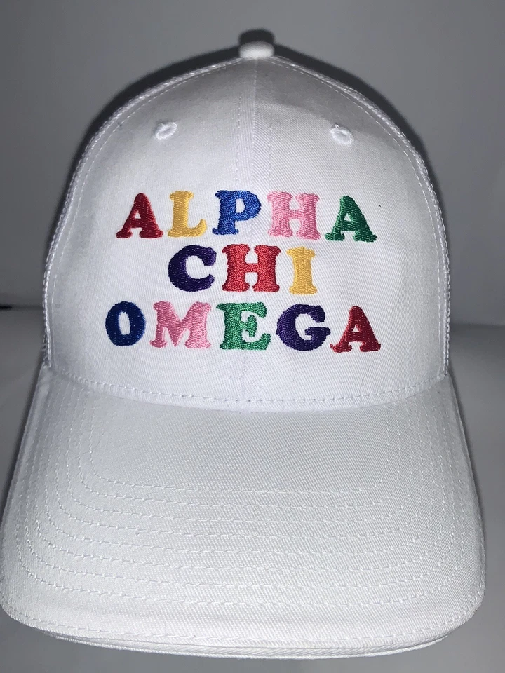 ALPHA CHI OMEGA TRUCKER GORRA AJUSTABLE CORREA TRASERA BLANCA Foto 1 de 4