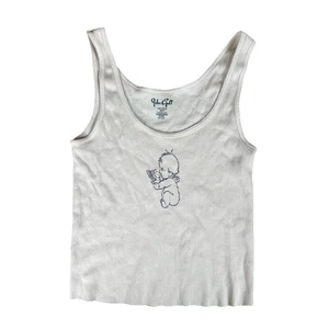 Brandy Melville John Galt geripptes cremefarbenes Tanktop kurz geschnitten Engel Cherub Baby Vogel - Bild 1 von 4