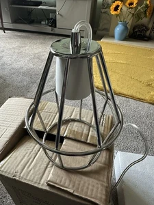 10 x Modern Chrome Cage Pendant Light Fitting with Clear Cable & E27 Lamp Holder - Picture 1 of 5