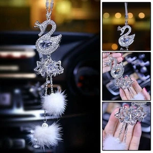 Rear View Car Pendant Rhinestone Swan 25cm Ball Decor Mirrors Beautiful Duable - Picture 1 of 10