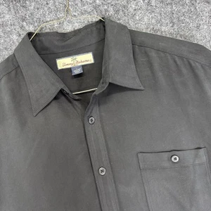 Tommy Bahama Casual Button Down Men Size Large Black Long Sleeve 100% Silk - Picture 1 of 5