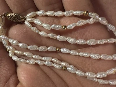 14 Karat Gelbgold Vintage Armband Süßwasser Reisperlen 3 Strang 7 1/2 7,2 g IPS - Bild 1 von 4