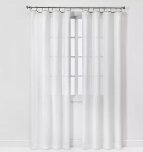 Threshold 54" x 84" L Sheer Contrast Edge Window Curtain Panel White/Light Brown - Picture 1 of 6