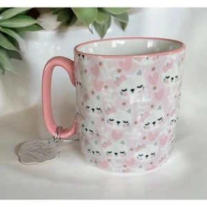 NUOVA tazza da tè caffè Bella rosa e bianco gatti cuori oro pois 16 oz - Foto 1 di 3