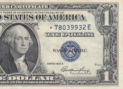 1935-E UNITED STATES SILVER CERTIFICATE $1 **STAR NOTE** (( aUNC )) - Image 1 of 4