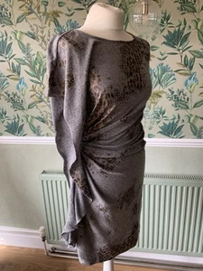 ladies Traffic People 10 Dress Topshop vintage Grey Gold Snake Ruffle Sun party - Picture 1 of 7
