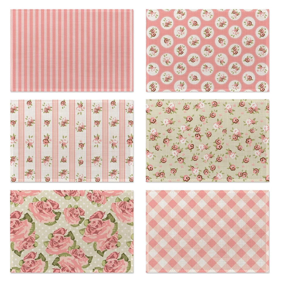 Vintage Shabby Chic Pink Rose Floral Placemats Set of 6 Heat Insulation Stain... - Image 1 of 4
