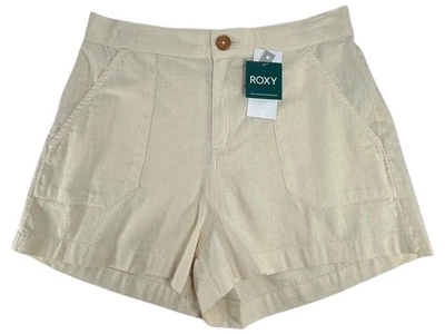 ROXY Oceanside High Waist Rise Shorts Sz M Cotton Linen Woven Beach Bottoms - Image 1 of 4