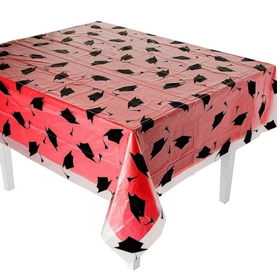 Kit de mantel de plástico desechable con tapa de graduación rojo - 2 piezas Foto 1 de 2