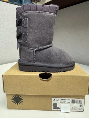 UGG Niño Pequeño Clásico Bailey Bow Volantes Noche Gris Botín Nuevo Foto 1 de 4