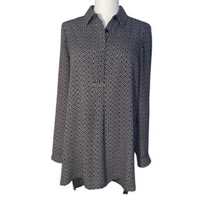 Pleione Women's Geometric Print Long Sleeve Blouse Size XS Black Cream Brown - Picture 1 of 7