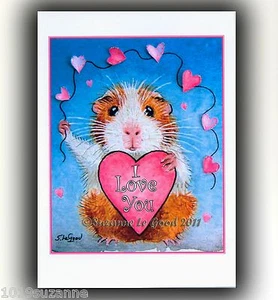 Guinea Pig art Valentines Card large from original painting by Suzanne Le Good - Picture 1 of 1