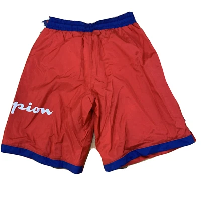 Champion Nylon Crinkle Wraparound Script Logo Shorts Red/Blue Mens Sz S New 0155 - Image 1 of 2