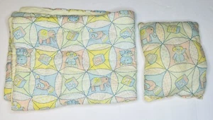Vtg Quilted Baby Blanket w/Pillow Nursery ABC Blocks Seal Circus Elephant 40X32 - Picture 1 of 11