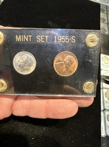 UNITED STATES MINT SET 1955 - S ROSEVELT DIME & LINCOLN WHEAT CENT* - Picture 1 of 6