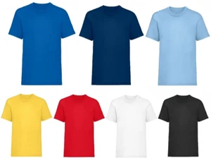 Jungen Mädchen Baumwolle Uni T-Shirt Kinder Halbarm Rundhals perfekt für Schule PE - Bild 1 von 16