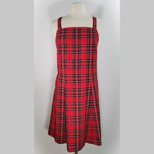 CHAUS SPORT Vintage Red Plaid Mini Dress Size 16 Apron Cross Back Tartan Clueles - Picture 1 of 10