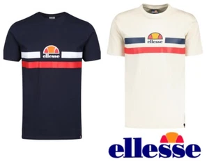 Men's ellesse T-Shirt Sports Logo Tee Cotton Retro Top White Navy Size S-XXL NEW - Picture 1 of 13