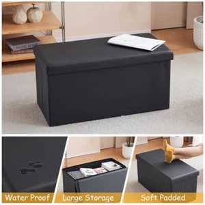 76*38*38cm Glossy PVC MDF Storage Footstool Ottoman Black - Fast & Free Delivery - Picture 1 of 5
