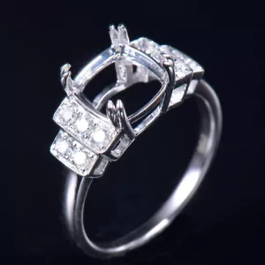 Custom Cushion 8x8MM Platinum Natural Diamond Vintage Art Deco Ring Semi Mount - Picture 1 of 9