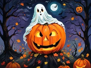 Halloween # 95  - T Shirt Iron On Transfer - Ghost , Pumpkin - Picture 1 of 1