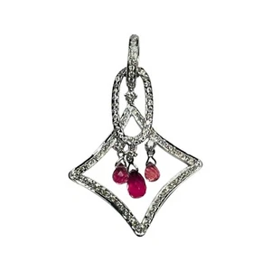 Bergio 18KW Gold Necklace Diamonds Pink Tourmaline Briolettes - Picture 1 of 2