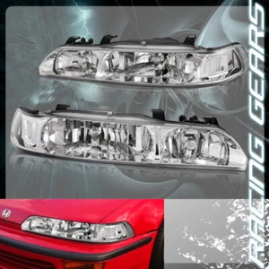 CHROME HOUSING CLEAR REFLECTOR 1-PIECE HEADLIGHTS LAMPS FIT 90-93 ACURA INTEGRA - Picture 1 of 3