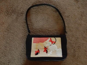 Poodle Purse Pocketbook Strap Black with White Fuzzy Poodle Ribbons gingham - Picture 1 of 11