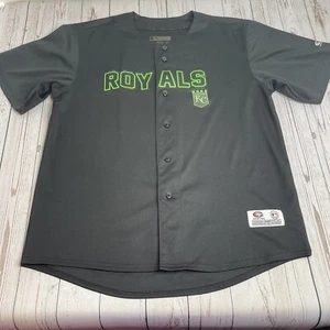 MLB True Fan Kansas City Royals Baseball Jersey Mens Large Black Neon Green - Picture 1 of 10
