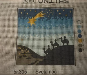 Printed needlepoint Tapestry With Floss Needle Unitas 3 Kings 4.5x4.5” - Picture 1 of 3