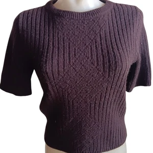 Women's Vintage Small Sweater 1970's Brown Ribbed Short Sleeve Top Bobbi Brooks - Picture 1 of 7