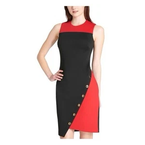Tommy Hilfiger Scuba asymmetrisches Etuikleid Color Block rot schwarz Größe 16 - Bild 1 von 7
