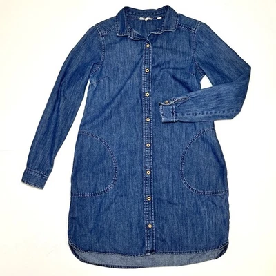 Vestido camisero vaquero manga larga Fat Face para mujer talla 4 azul oscuro con bolsillos laterales Foto 1 de 4