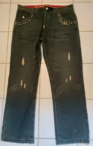 Crown Holder Blue Jeans Mens Sz 40 33 Embroidered Distressed Denim Pants - Picture 1 of 14
