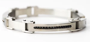 "Pulsera de acero inoxidable Driving Force para hombre con ónix negro - 9"" negrita 1082" - Imagen 1 de 7