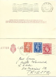 GB 1951 2.1/2d Letter Card Uprated 1.1/2d from London SW to Trieste - Picture 1 of 2