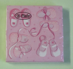 20 Serviette Baby SCHUHE rosa 1 Packung OVP Cocktailservietten Mädchen Taufe Geb - Picture 1 of 2