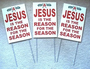 (3) SIGNOS DE PLÁSTICO JESÚS ES LA RAZÓN DE LA TEMPORADA 8""x12"" con estacas - Imagen 1 de 1