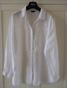 M&S Autograph Size 12 Shirt Button Up 100% Linen White Relaxed Oversize Fit