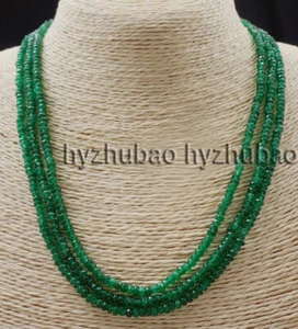 "Collar de cuentas redondeadas de gemas verde esmeralda facetado natural de 3 filas 2x4 mm AAA 17-19" - Imagen 1 de 3