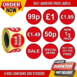 500 Retail Labels Price Labels Self Adhesive Stickers On Roll for Price Display - Picture 1 of 11