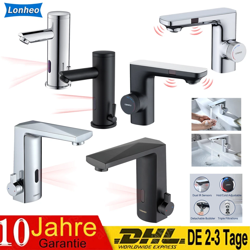 LONHEO Infrarot Sensor Wasserhahn Automatik Waschtischarmatur Waschbecken Mischbatterie