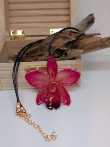 Cattleya Sakura Pink, Real Orchid in Resin with Black Faux Leather Necklace - Picture 1 of 4