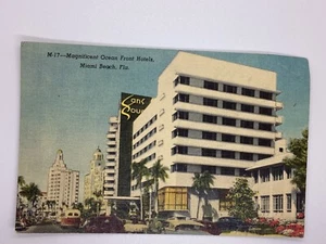 Postcard Ocean Front Hotels Miami Beach Sans Souci Linen Florida FL H365 - Picture 1 of 2