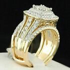 3Ct Princess & Round Simulated Diamond Bridal Ring Set in 14K Yellow Gold Plated