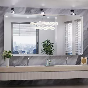 72 X 36 Inch Brushed Silver Mirror Wall Mirror for Bathroom Black Metal Frame De - Picture 1 of 10