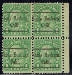 1926 1c Franklin with precancel from SANTA BARBARA CA (632-320) Mar Block of 4! - Picture 1 of 1